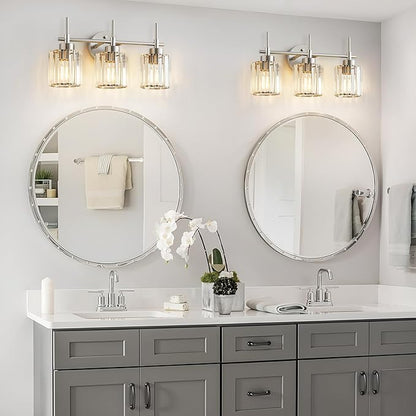 EJIAXIN 3 Light Crystal Bathroom Light Fixtures, Brushed Nickel Vanity Mirror - Image 9