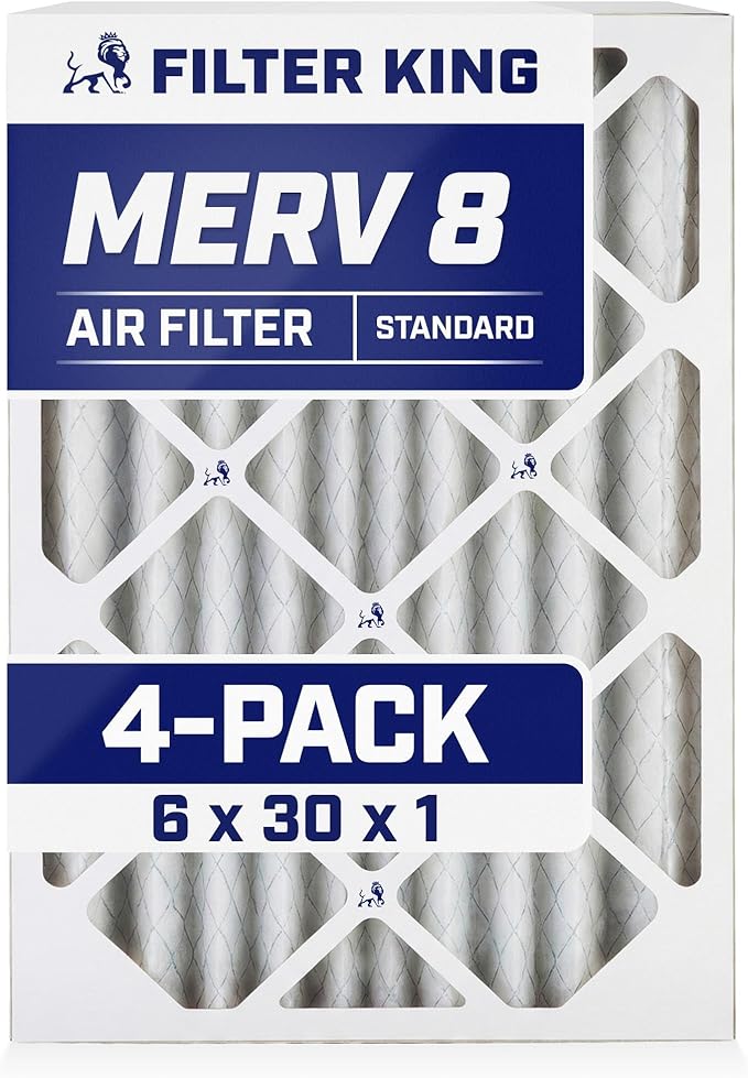 Filter King 6x30x1 Air Filter | 4-PACK | MERV 8 HVAC Pleated A/C Furnace by FilterKing