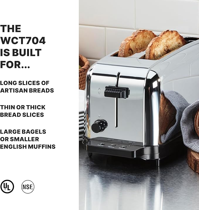 Waring Commercial WCT704 4 Slice Extra Long Slot Light Duty Pop-Up Toaster - Image 2