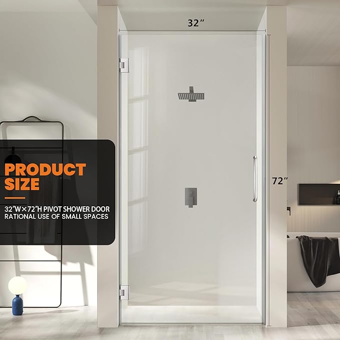 Bathroom Frameless Shower Door 32" W*72" H, 5/16" Clear Tempered Glass Hinged - Image 2