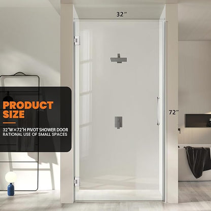 Bathroom Frameless Shower Door 32" W*72" H, 5/16" Clear Tempered Glass Hinged - Image 2