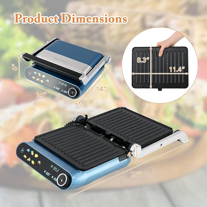COSTWAY Panini Press, 1200W Sandwich Maker - Image 7