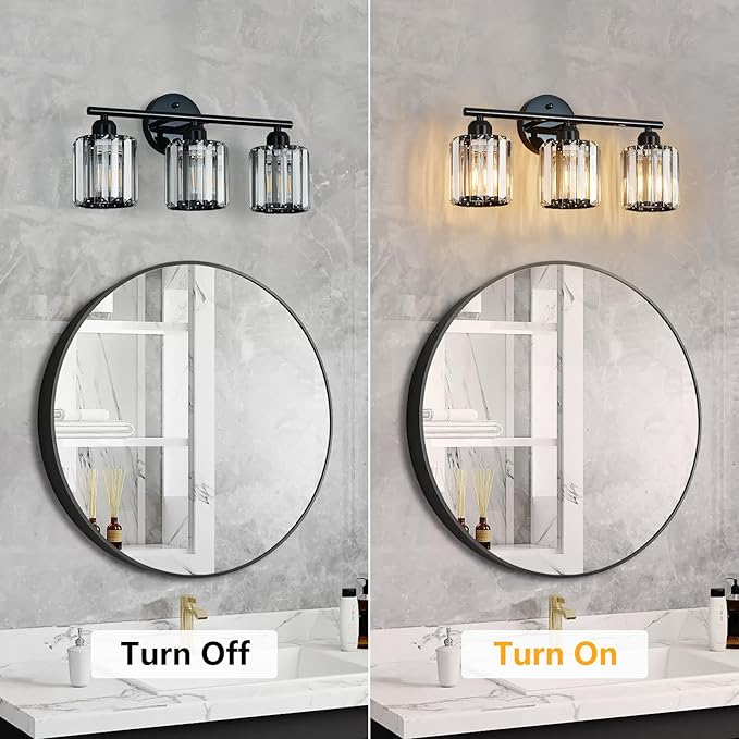 FDPBY Modern 3 Light Crystal Vanity Light, Plating Black Vertical Bathroom - Image 6