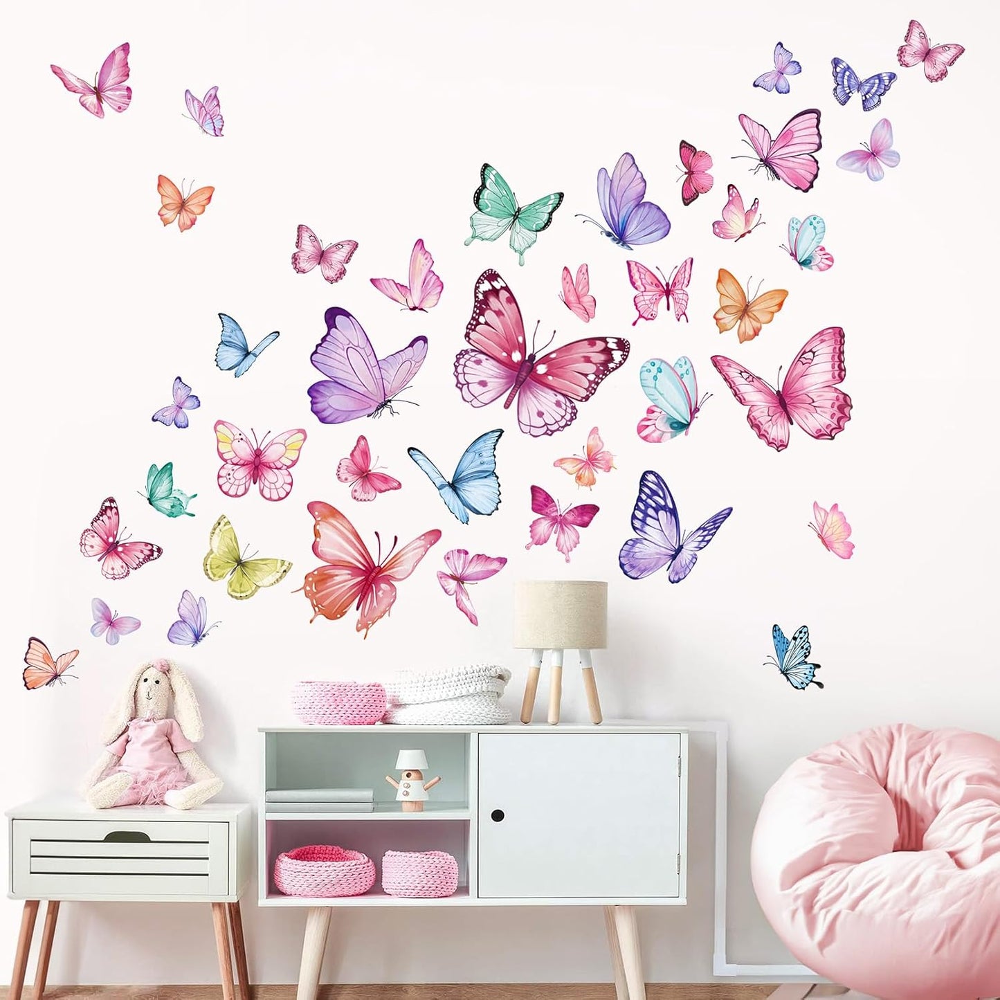 wondever Watercolor Butterfly Wall Decals Butterflies Girls Wall Stickers | Peel and Stick, Removable, Wall Art Decals, Wall Decoration, Kids Room, Girls Bedroom Baby Nursery Playroom Decor