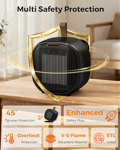 Portable Ceramic Space Heater w/Thermostat, 1500W Indoor Electric Space Heater - Image 6