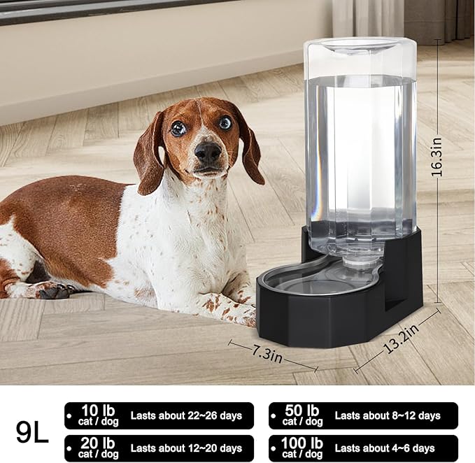 Sfozstra Large Dog Water Dispenser: 9L Gravity Black Gravity Water Feeder - Image 3
