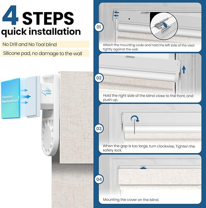 No Drill Motorized Blinds with Remote, Cordless Smart Electric Roller Shades - Image 5