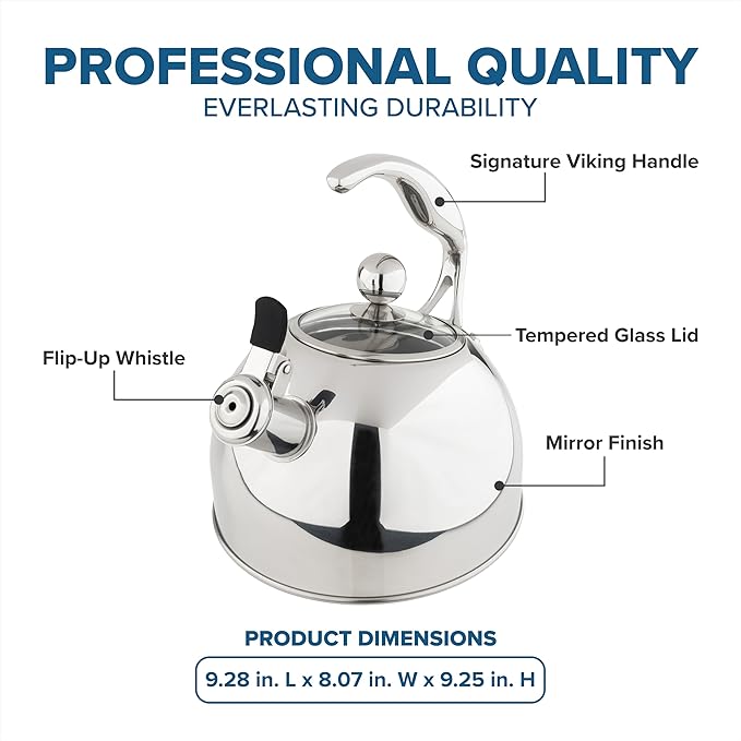 Viking 3-Ply Stainless Steel Tea Kettle, 2.6 Quart Stovetop Hot Water Pot - Image 5
