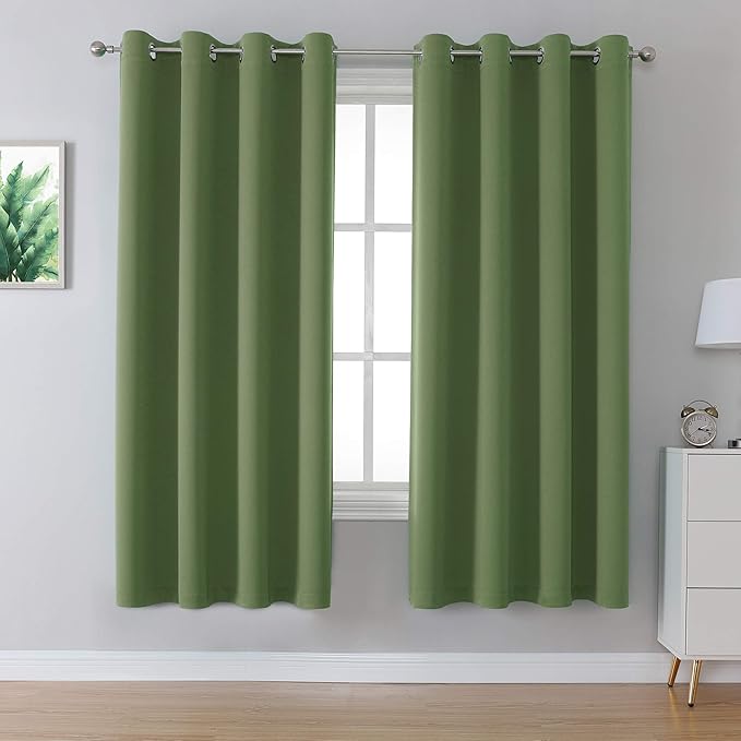 DUALIFE Grommet Curtains Sage Green 72 Inch Length 2 Panels Set Light Blocking by DUALIFE