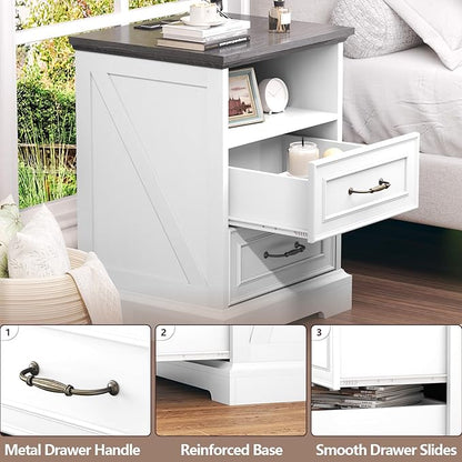 Nightstand with Charging Station, Rustic Farmhouse Wood Small Dresser, Bedside - Image 5