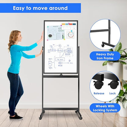 maxtek Magnetic Mobile White Board, 40 x 24 Double Sided Dry Erase Board - Image 4