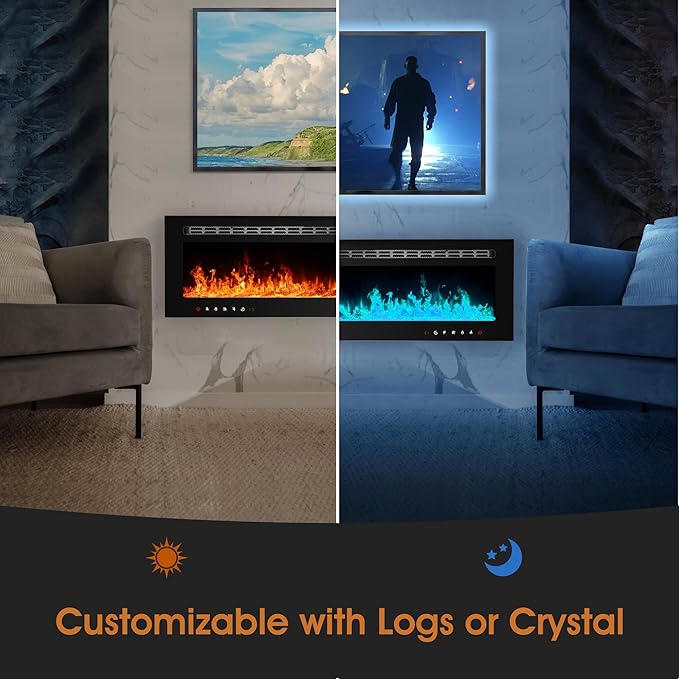 70 inch Ultra-Thin Electric Fireplace Recessed and Wall Mounted - Image 3