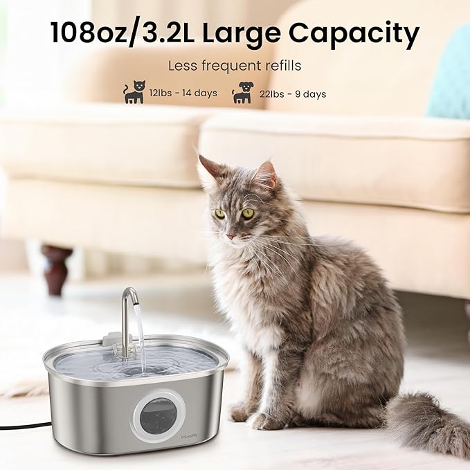 PawsPik SS-01 Stainless Steel Faucet-Design Cat Fountain 108.2 oz. - Image 3