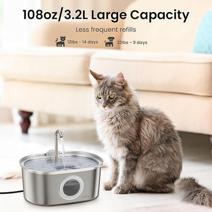 PawsPik SS-01 Stainless Steel Faucet-Design Cat Fountain 108.2 oz. - Image 3