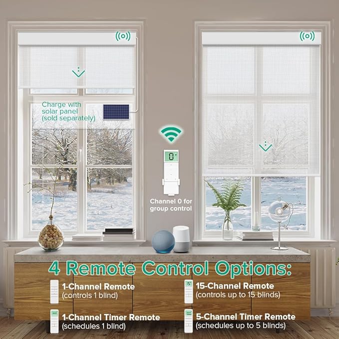 Kilonity Motorized Roller Shades, Light Filtering Remote Control Custom Window - Image 2