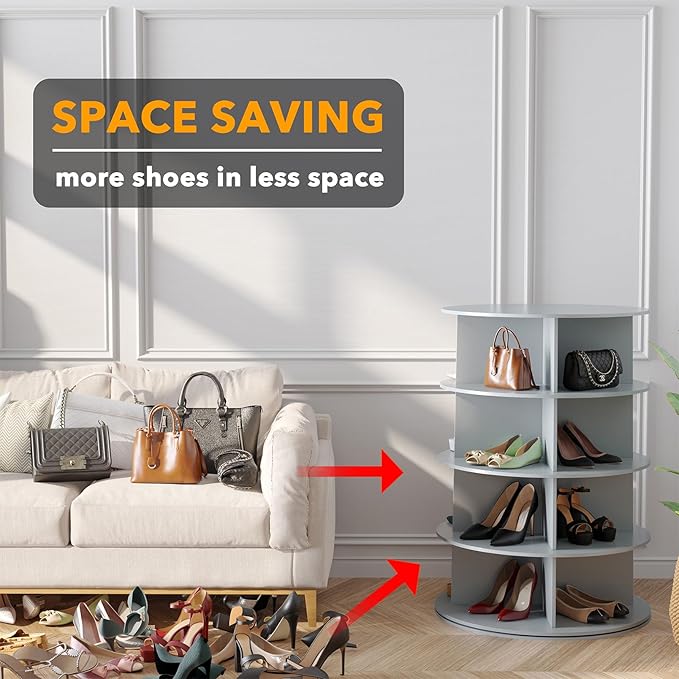 SpaceAid 4 Tier Rotating Shoe Rack Tower, Spinning Shoe Display Lazy Susan - Image 3