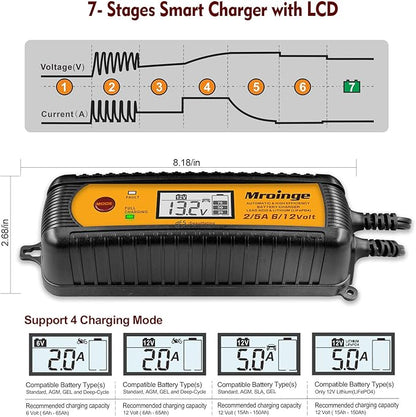 Car Battery Charger, Mroinge 5A 6V/12V Fully Automatic Smart Charger, Battery - Image 3