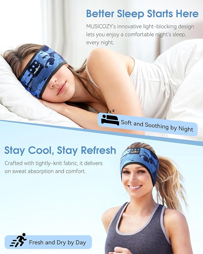 MUSICOZY Bluetooth 5.4 Sleep Headband Headphones, Wireless Sweatproof Earbuds - Image 2