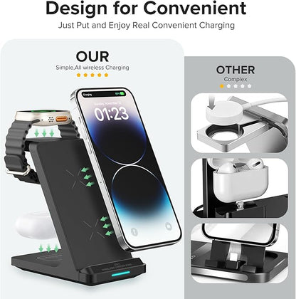 Wireless Charging Station, 3 in 1 Fast Wireless Charger Stand - Image 4
