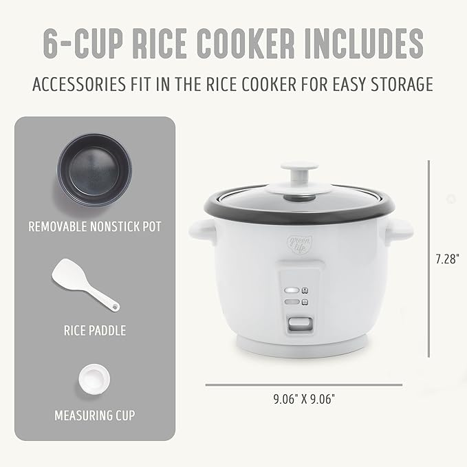 GreenLife Rice Cooker with Removable PFAS-Free Ceramic Nonstick Pot, 3-Cups - Image 2