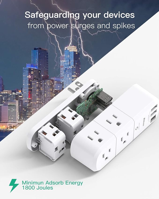Surge Protector USB Outlet Extender, 6 AC Multi Plug Outlet and 3 USB Ports - Image 5