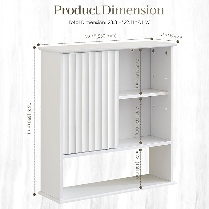 22.5 x 23.5 inch Bathroom Wall Cabinet, Medicine Cabinet Wall Mounted w/Fluted - Image 2