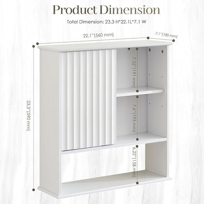 22.5 x 23.5 inch Bathroom Wall Cabinet, Medicine Cabinet Wall Mounted w/Fluted - Image 2