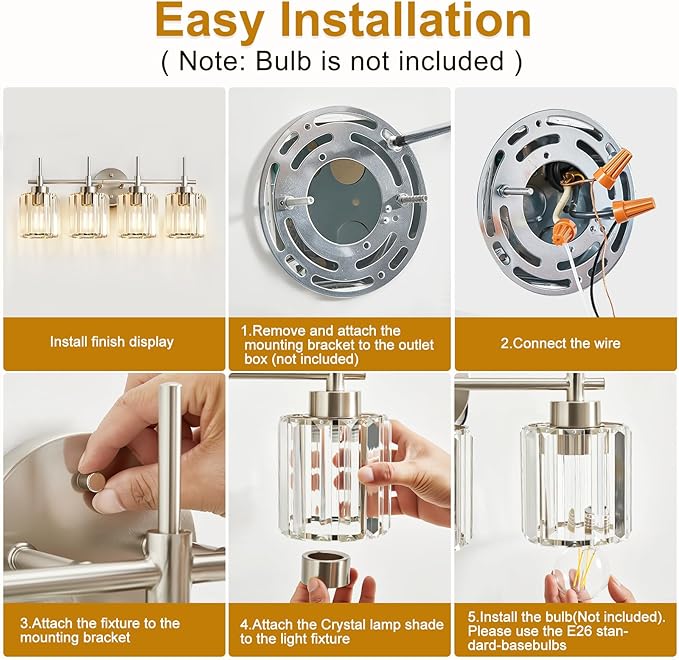 EJIAXIN Crystal Bathroom Vanity Lights, 4 Light Bath Mirror Light Brushed - Image 3