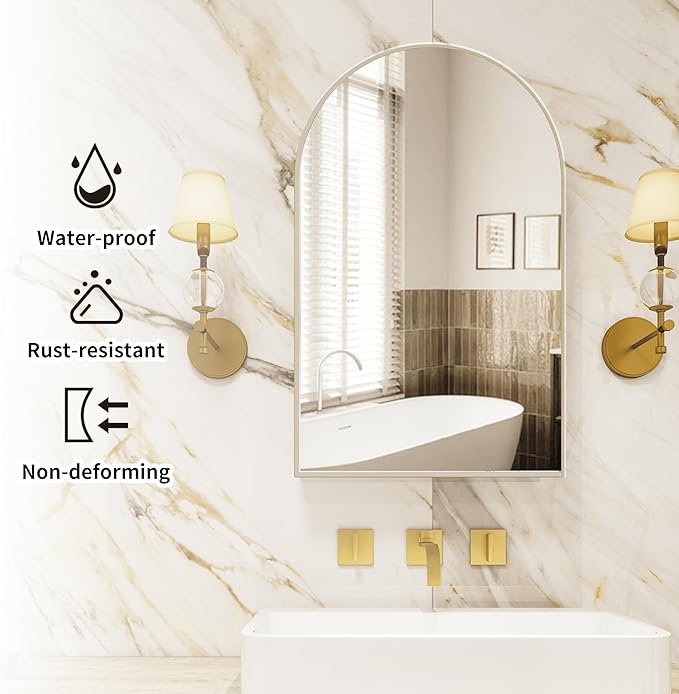 Bathroom Medicine Cabinet with Mirror Silver, Arched Wall Mounted Bathroom - Image 6