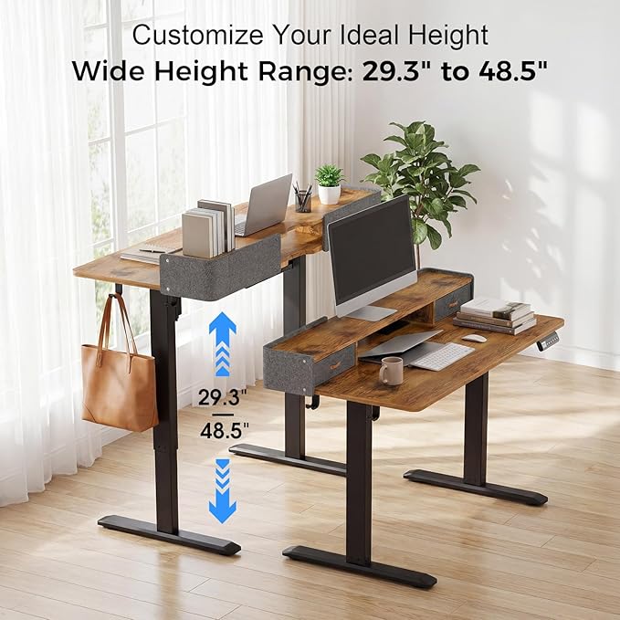 Electric Standing Desk with Drawers, 48 Inch Height Adjustable Desk with Power - Image 3
