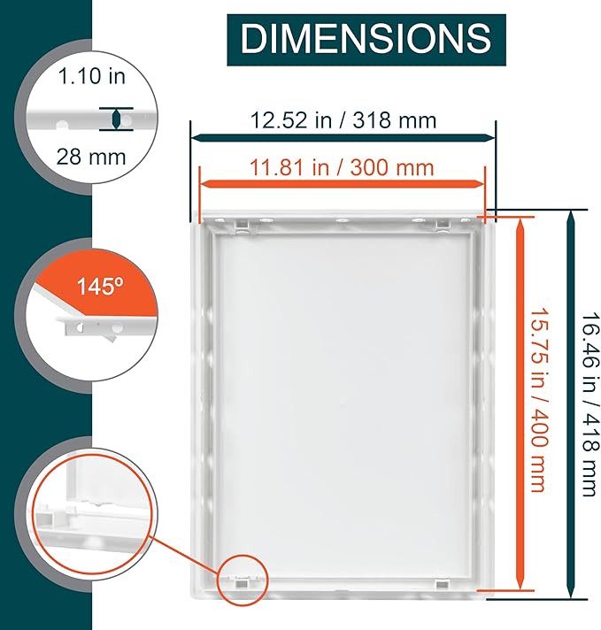 12" x 16" White Plastic Access Panel. Service Shaft Door Panel. Plumbing - Image 2