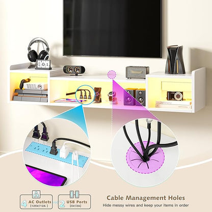 55.1"W Floating TV Stand with LED Lights & Power Outlets - Image 4