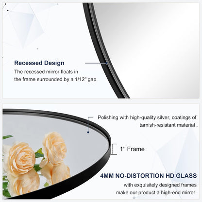 24x32'' Oval Mirror, Black Oval Mirror Pill-Shaped Design in Stainless Steel Metal Frame for Bathroom, Entryway, Living Room, Contemporary 1" Deep Wall Mount Vertical or Horizontal