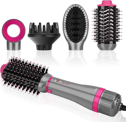 IG INGLAM 4 in 1 Blowout Brush, Negative Ion Detachable Hair Dryer & Styler by INGLAM