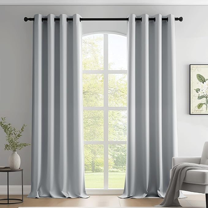 Beauoop Grey 100% Blackout Curtains 96 Inch Long 2 Panels by Beauoop