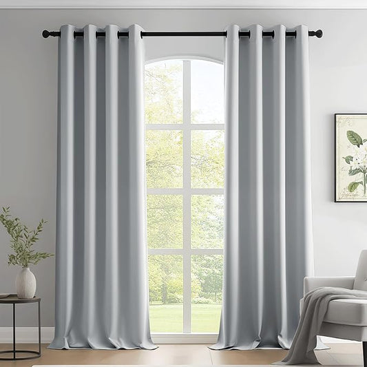 Beauoop Grey 100% Blackout Curtains 96 Inch Long 2 Panels by Beauoop