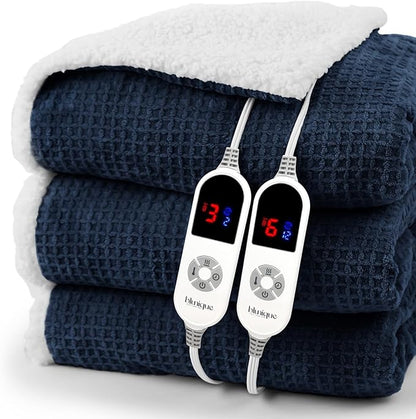Heated Blanket Electric Blanket King Waffle, 90x100 Inches Sherpa Fleece Fast by blunique