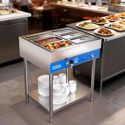 6-Pan Commercial Food Warmer, Electric Steam Table, 120V 1700W Stainless Steel - Image 6