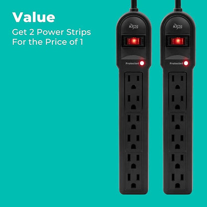 KMC 6-Outlet Surge Protector Power Strip 2-Pack, 900 Joules, 4-Foot Extension - Image 7