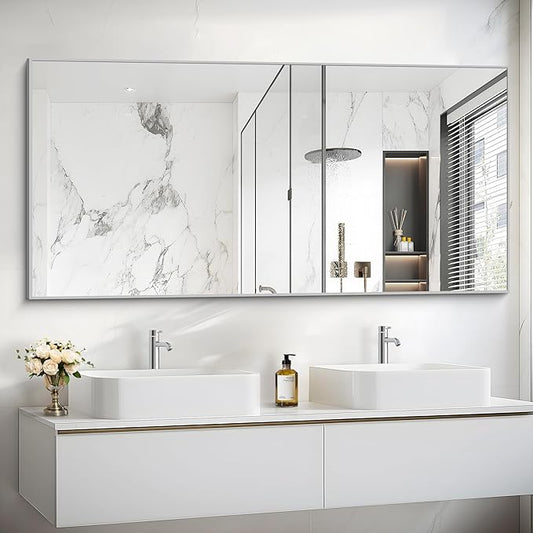 Silver Bathroom Mirror for Wall, 30x60 Inch Rectangle Mirrors by Welcometocofeny