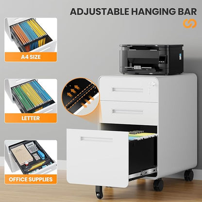3 Drawer File Cabinet, Fully Assembled Mobile File Cabinets - Image 6