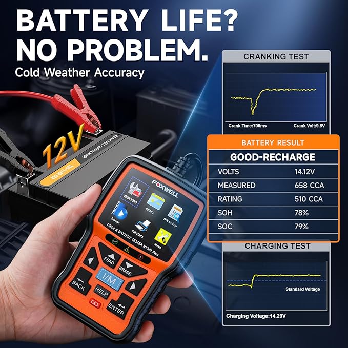Upgraded of NT301, 2-in-1 FOXWELL NT301 Plus OBD2 Scanner Car Battery Tester - Image 4