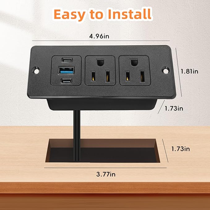 Recessed Power Strip USB, 20W Fast Charging Furniture Outlet - Image 4