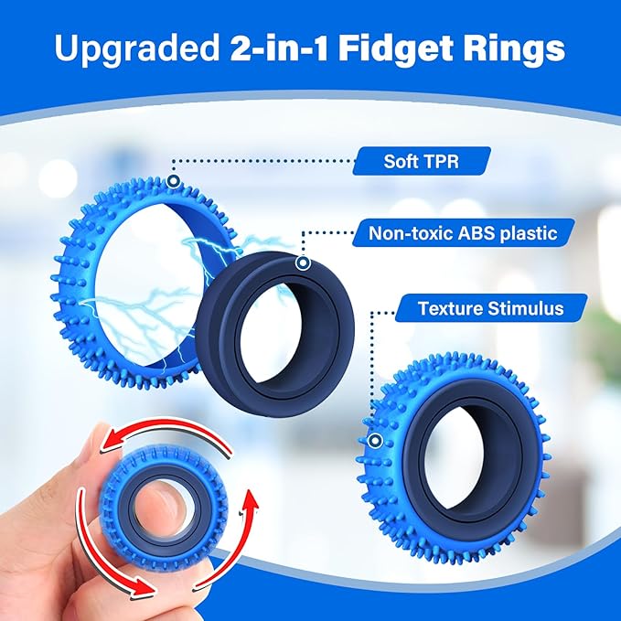 Fidget Toys Adults Sensory Rings: 24 Pack Texture Spinner Rings - Image 4