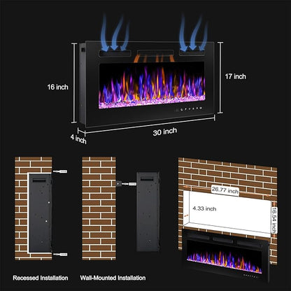 30" Electric Fireplace Wall Mounted and Recessed - Image 4