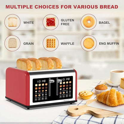 4 Slice Toaster Touch Screen, Stainless Steel Toasters Digital Timer, Dual - Image 4