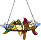 Tiffany Style Stained Glass Window Panel with Chain, 4 Birds Handcraft Stained Glass Window Hanging, Glass Ornaments Wall Décor Hanging Art,Length:16XHeight: 9 inches