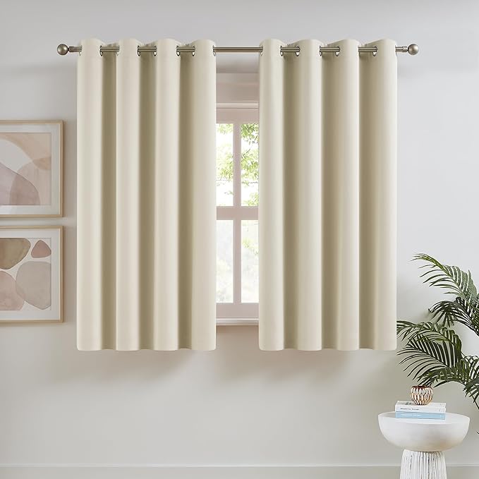 DUALIFE 54 Inch Length Cream Beige Curtains by DUALIFE