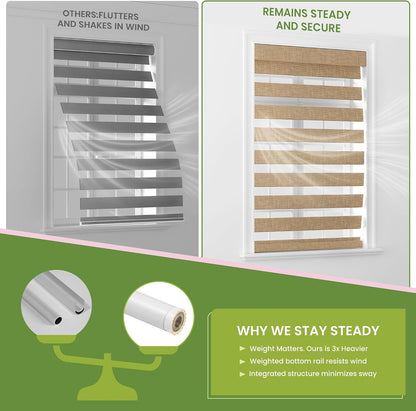 Cordless Zebra Blinds for Windows, Brown, 34.5" W x 72" H | Dual Layer Light Control for Day and Night,Light Filtering & Blackout Window Blinds,Easy to Install Zebra Blind for Home