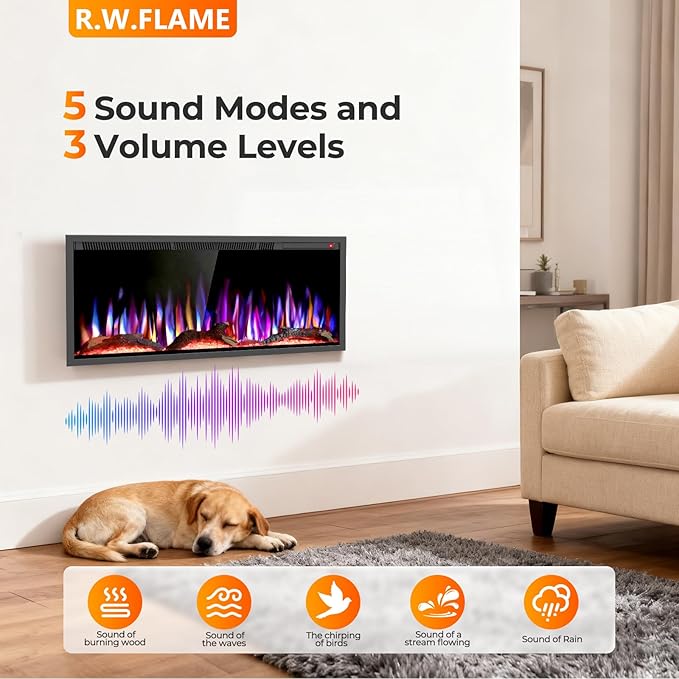 R.W.FLAME 36" Recessed and Wall Mounted Smart Electric Fireplace, Alexa/WiFi - Image 6